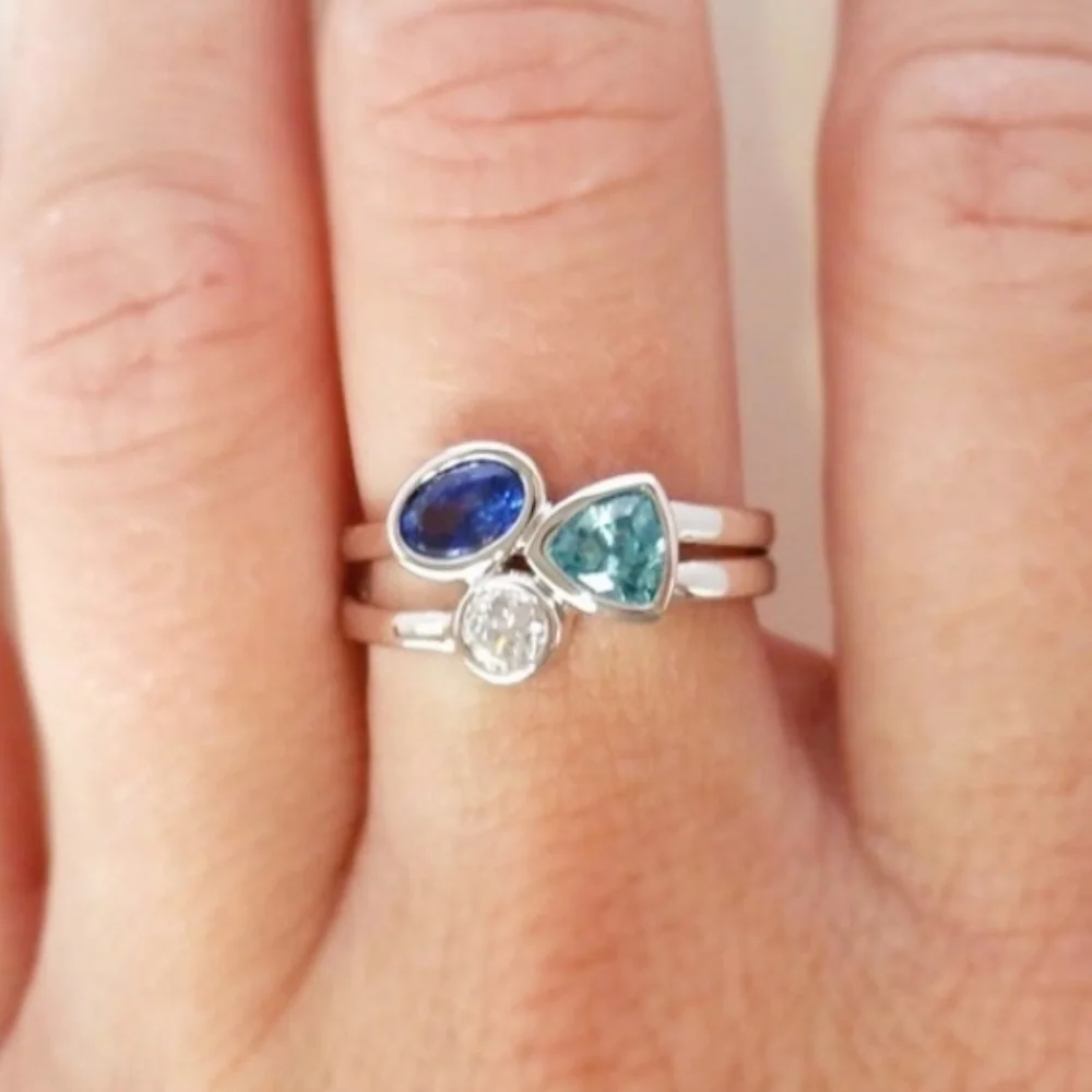 Blue Cubic Zirconia Silver Ring_4